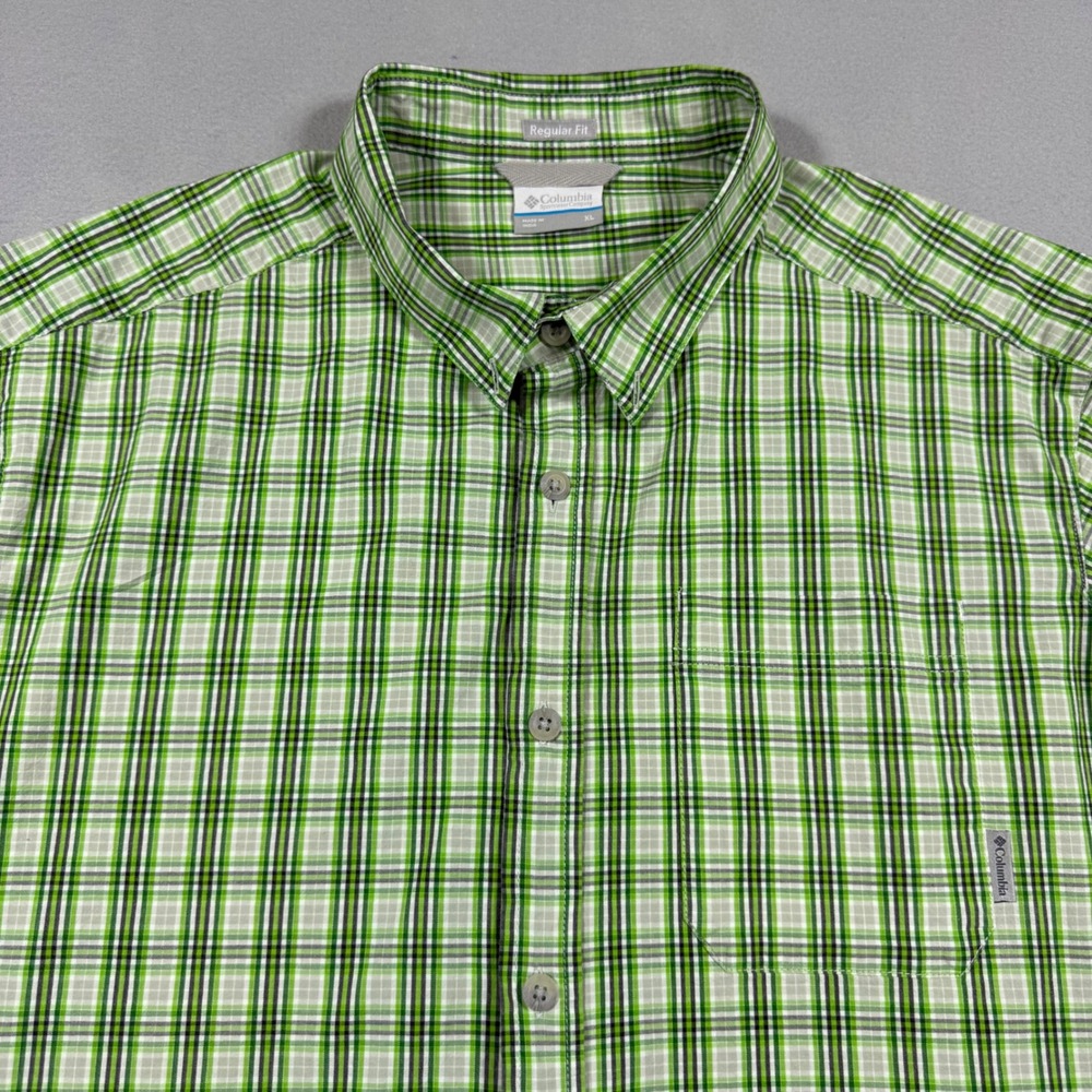 Columbia Mens Green Plaid Short Sleeve Button Down Shirt AM9132 Regular Fit XL